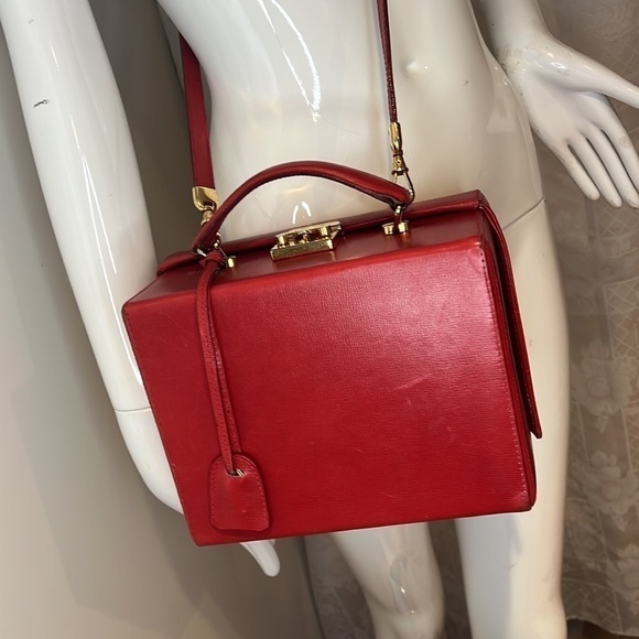Mark Cross Grace Vintage Red Leather Grace Box Crossbody Hand Bag - Picture 5 of 16